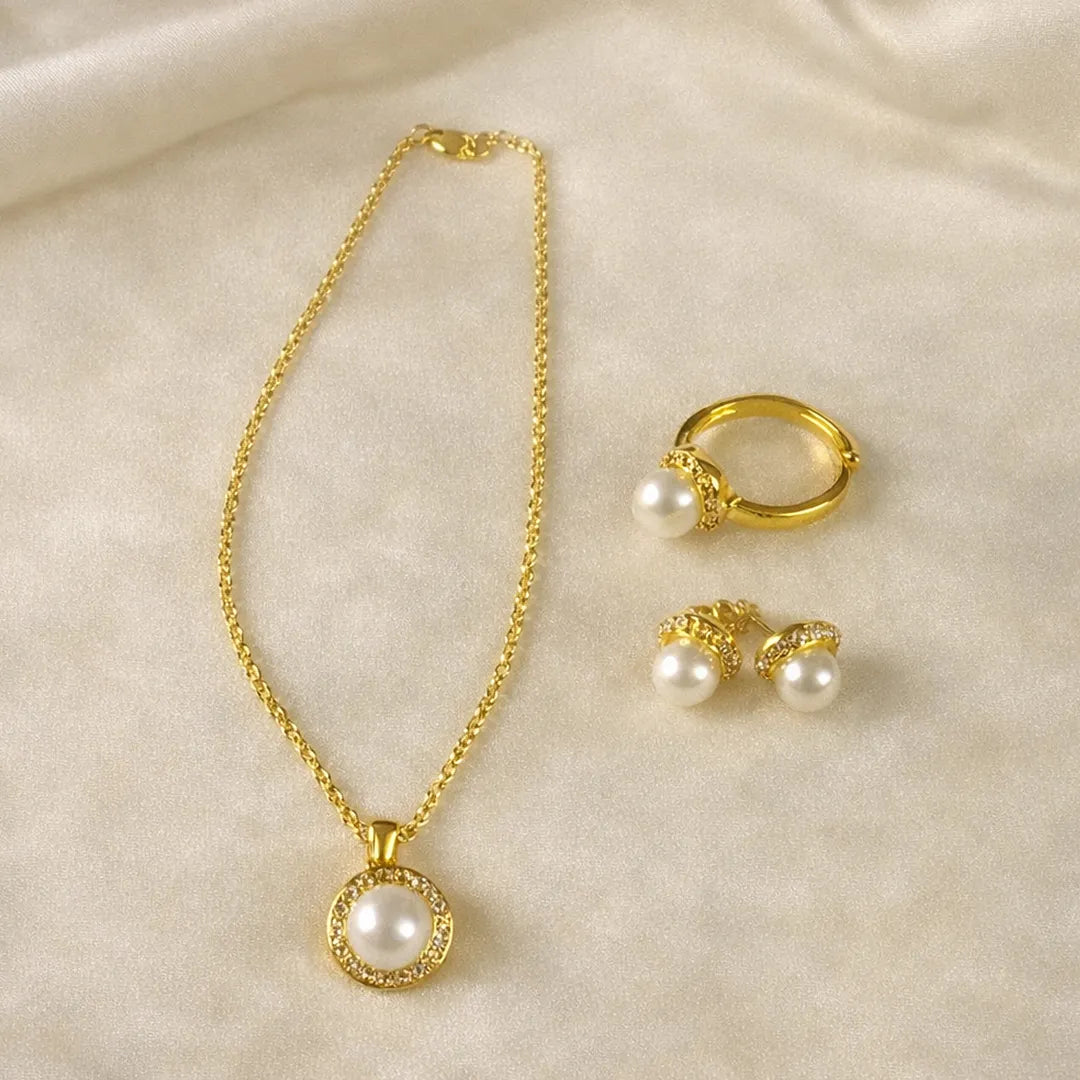 Luxury 14K Gold Plated Pearl Jewelry Set