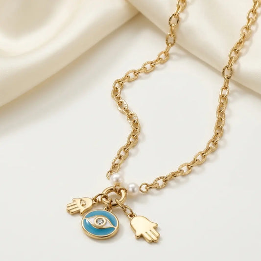 18K Gold-Plated Lucky Charm Necklace – Evil Eye Pendant