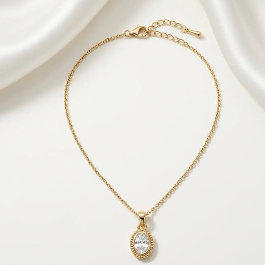 18K Gold-Plated White Stone Pendant Necklace