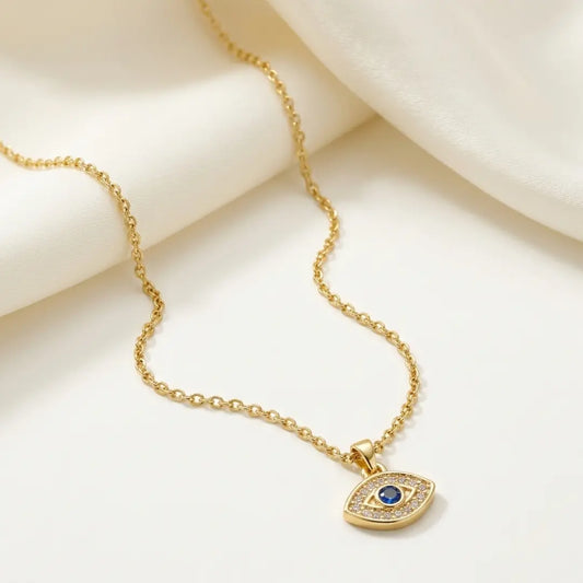 18K Gold-Plated Evil Eye Necklace – Adjustable Chain