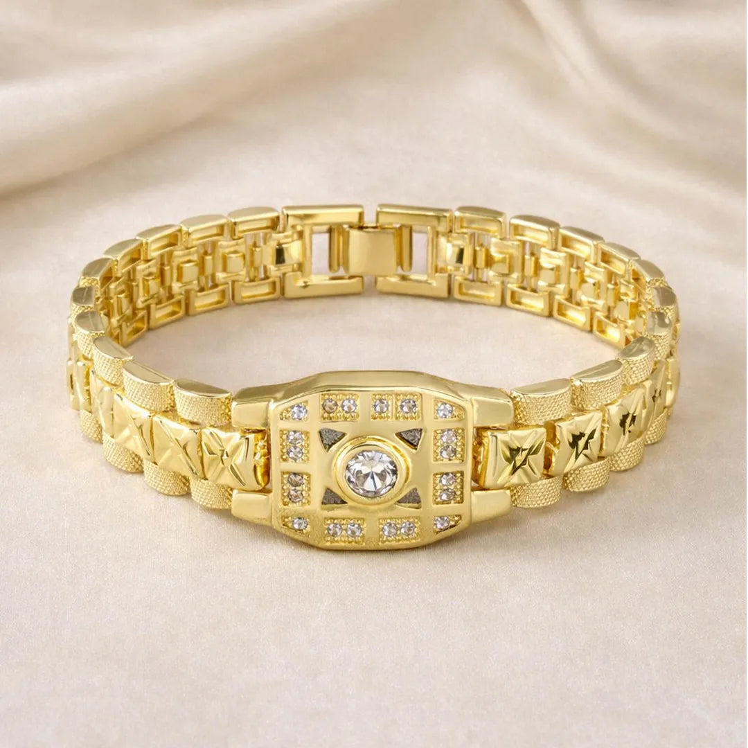 18k gold-plated copper watch bracelet with sparkling cubic zirconia inlays