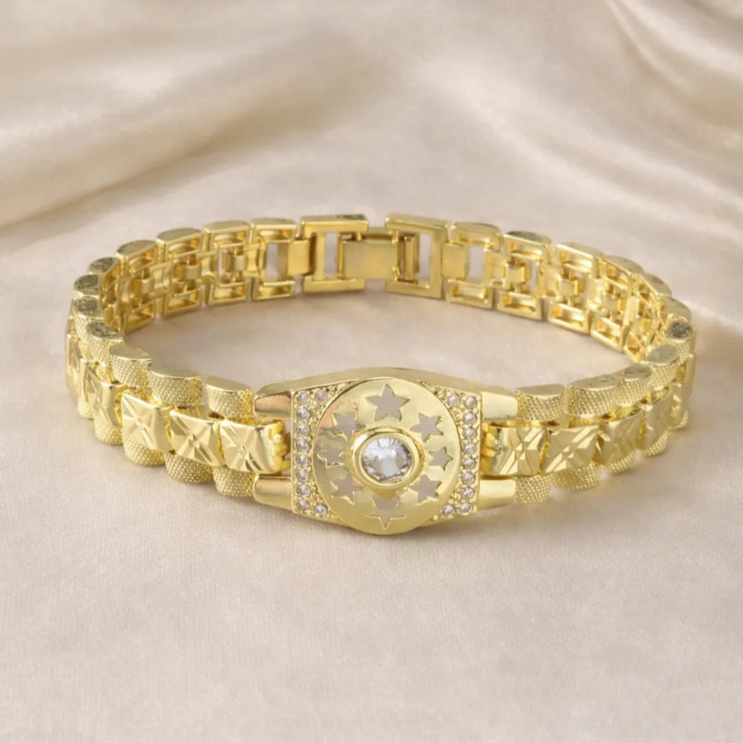 18k gold-plated copper watch bracelet with sparkling cubic zirconia inlays