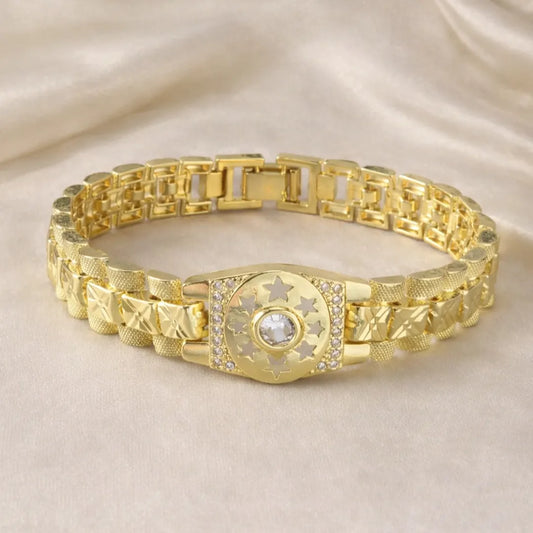 18k gold-plated copper watch bracelet with sparkling cubic zirconia inlays