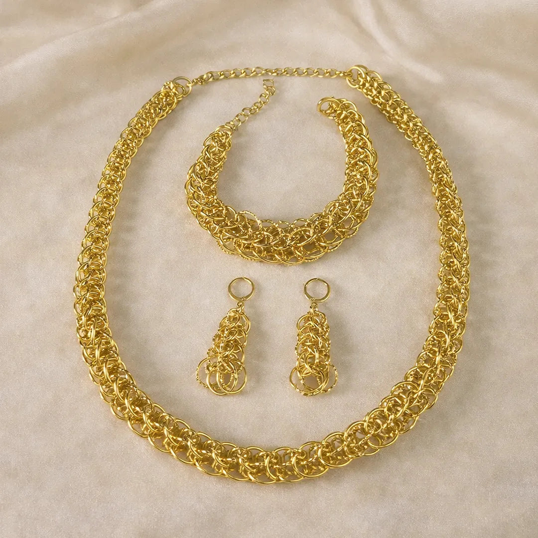 18k gold plated jewelry set, high quality necklace, bracelet and earrings