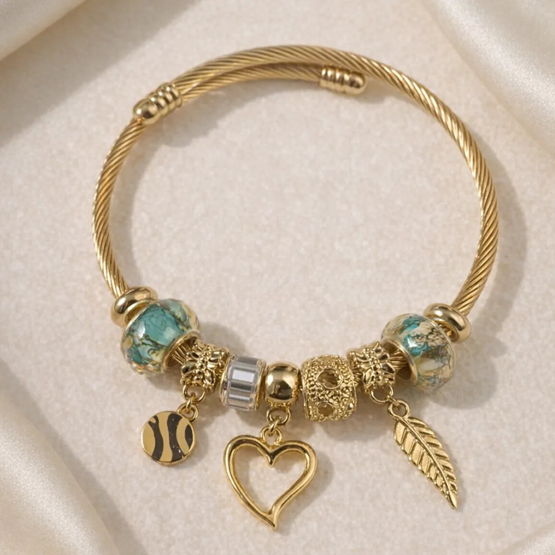 Luxury 18K Gold Plated Charm Bracelet with Turquoise Accents