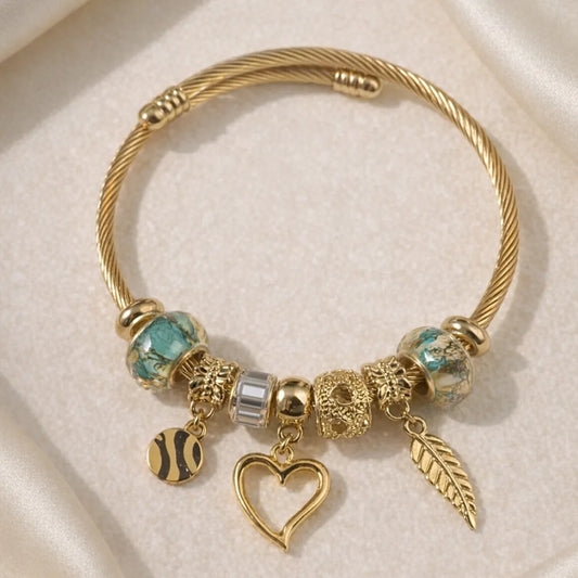 Luxury 18K Gold Plated Charm Bracelet with Turquoise Accents