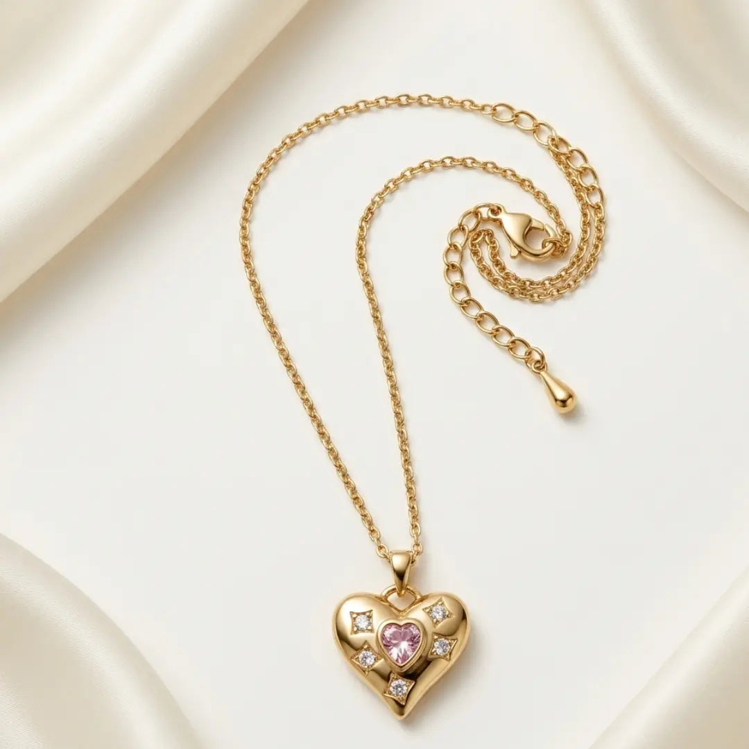 18K Gold-Plated Pink Heart Pendant Necklace