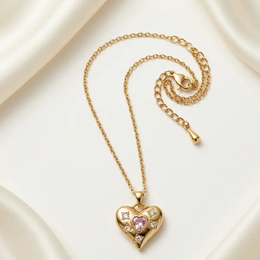 18K Gold-Plated Pink Heart Pendant Necklace