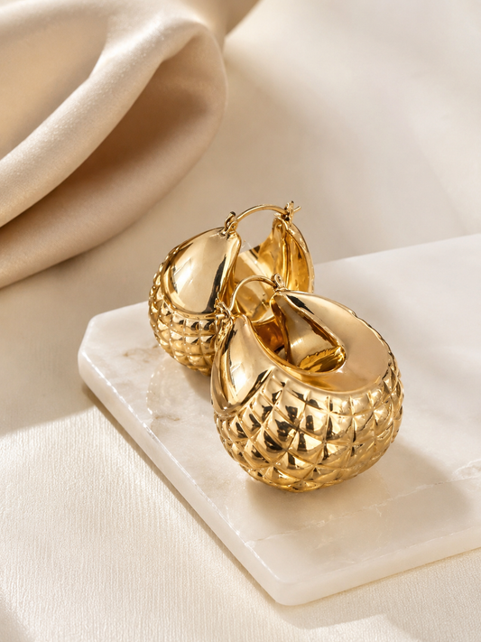 Luxury 18K Gold Plated Textured Hoop Earrings