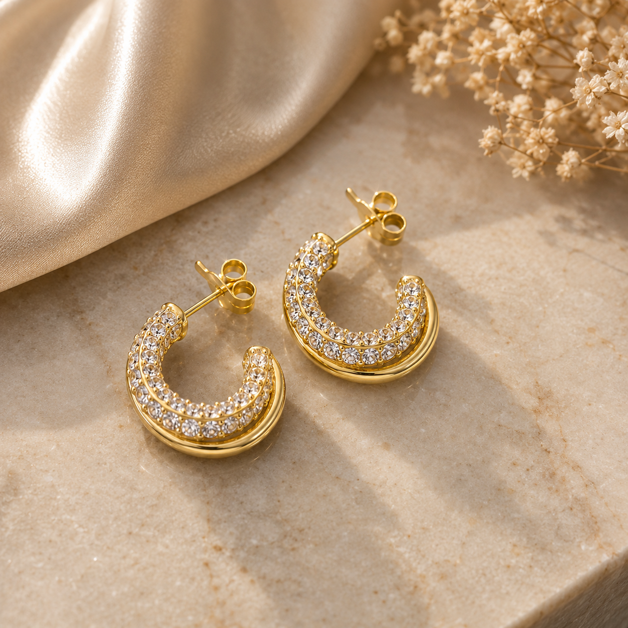 Luxury 18K Gold Plated Zircon Hoop Earrings