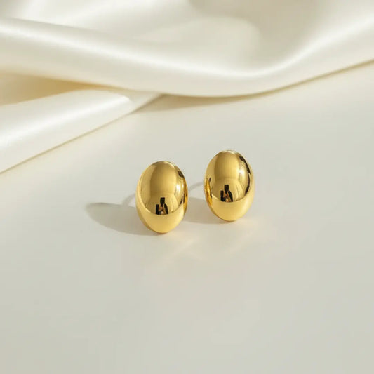 Minimalist Gold PVD Oval Stud Earrings – 304 Stainless Steel