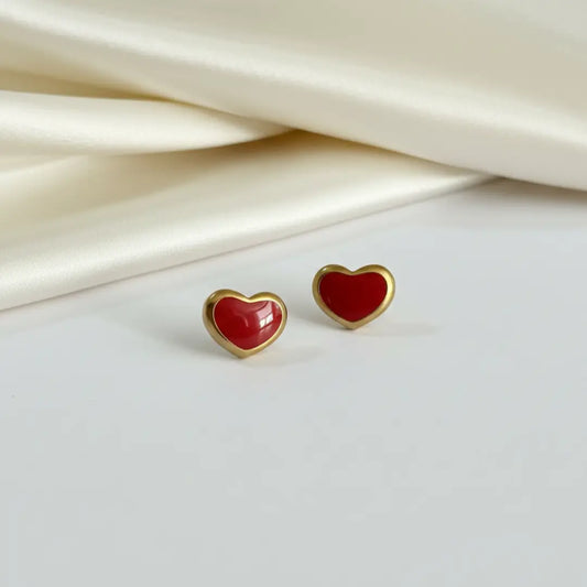 Red Stone Heart Earrings – 304 Stainless Steel